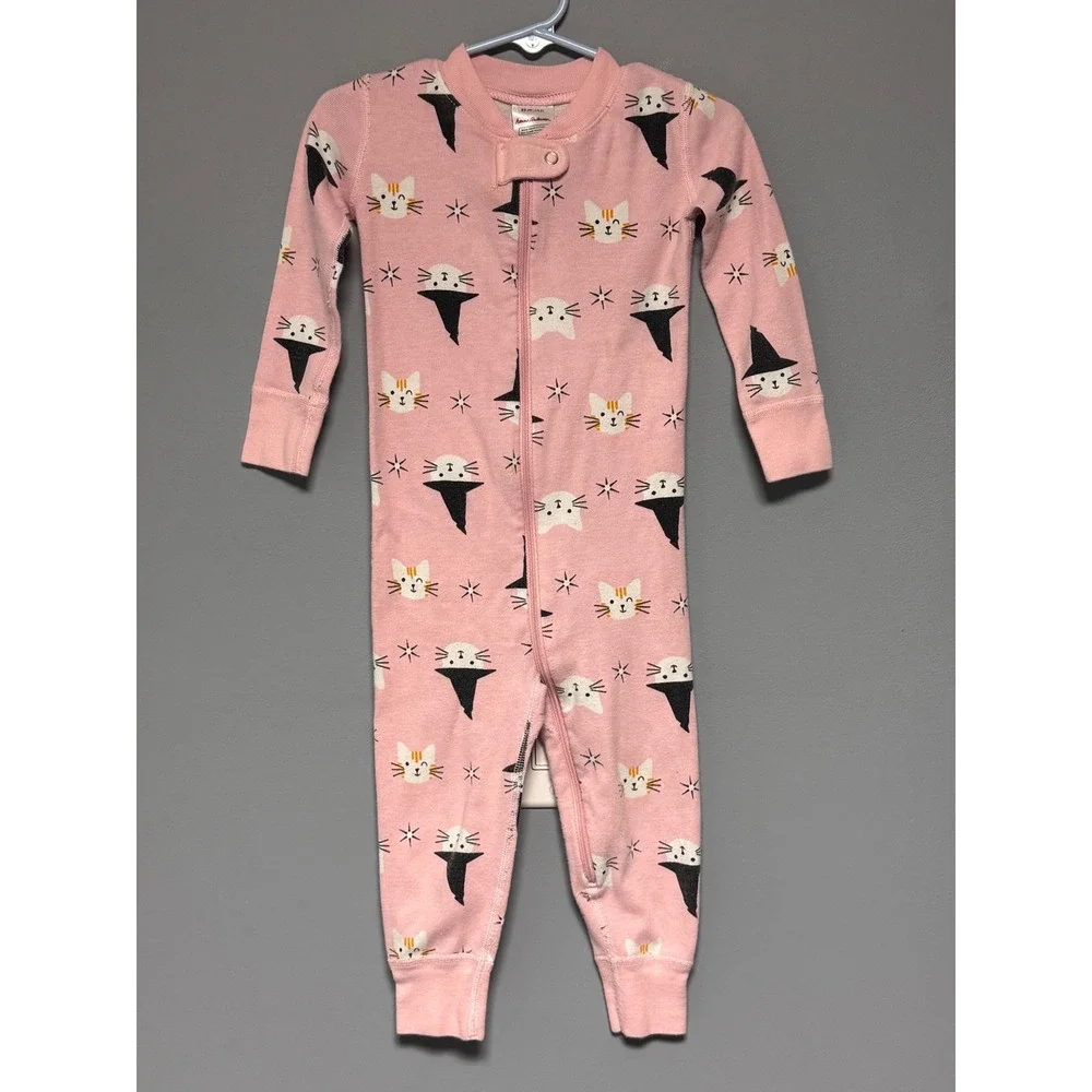 Hanna Andersson Pink Witch Cat Halloween Organic Cotton Sleeper Pajamas 2T 85cm